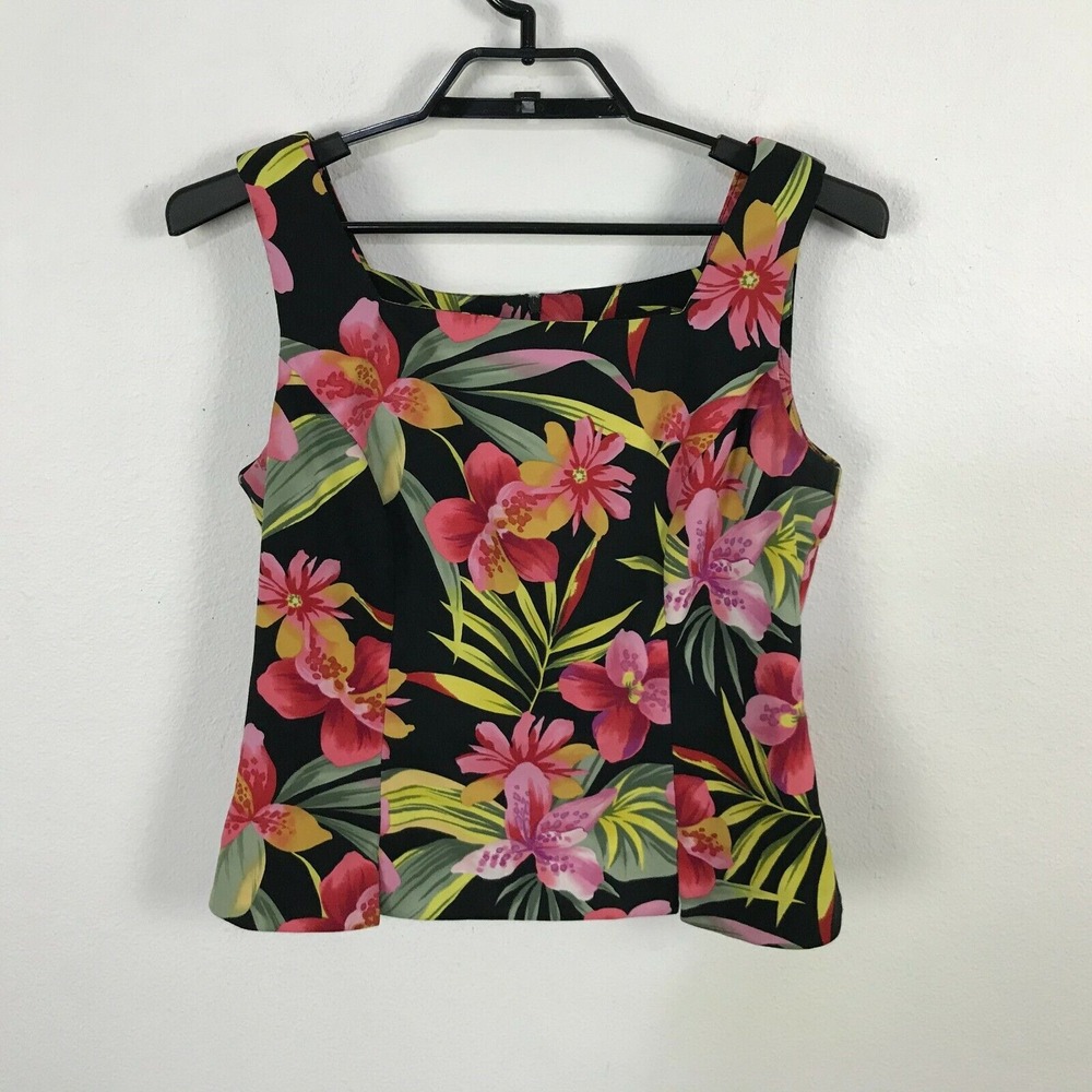 Vintage S.L. Fashions Hawaiian Shirt Blouse Size 10 Multicolor Floral Sleeveless